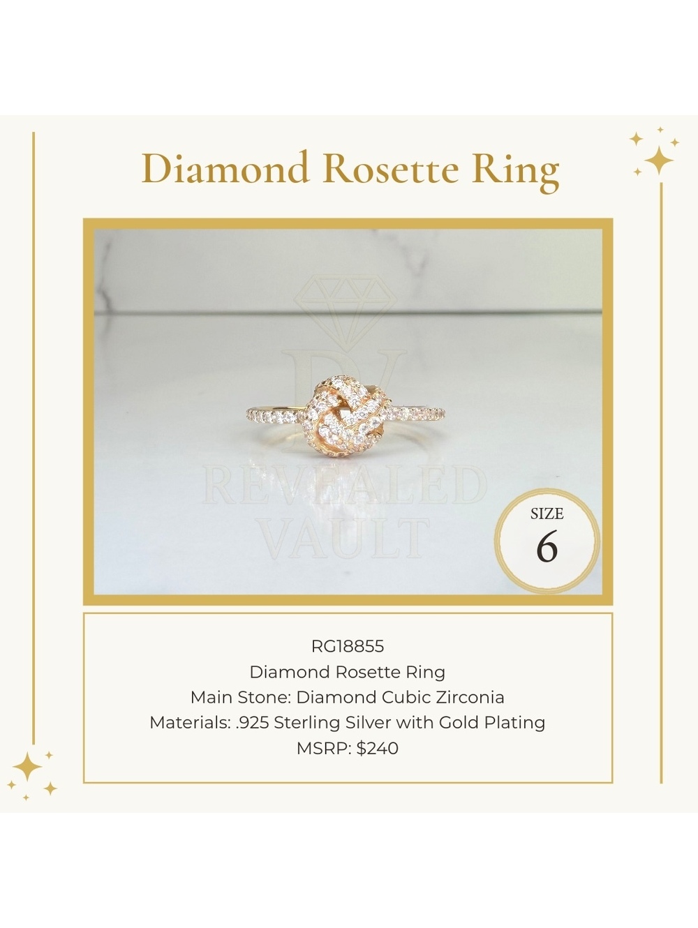 Diamond Rosette Ring - Size 6 - Sterling Club Vermeil